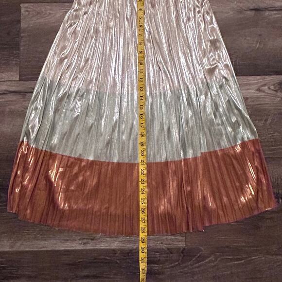 ZARA Color Block Metallic Pleated Skirt, Size Small - Picture 6 of 9